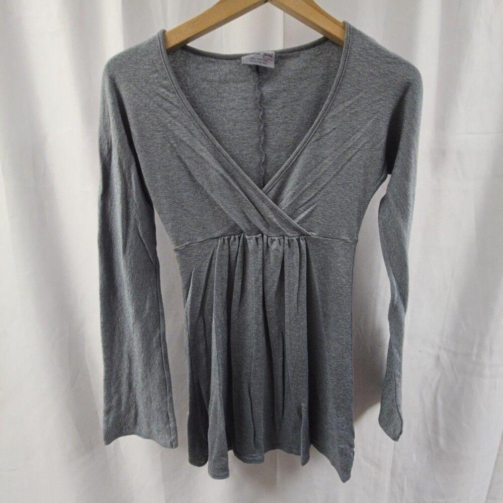 Michael Stars Blouse Womens One Size Gray V Neck Long Sleeve Tunic Top Pleated